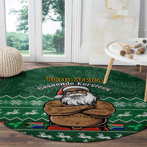 Personalised South Africa Christmas Round Carpet Cool Santa Claus With South African Map