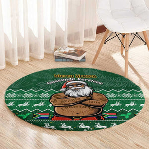 Personalised South Africa Christmas Round Carpet Cool Santa Claus With South African Map