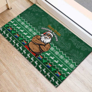 Personalised South Africa Christmas Rubber Doormat Cool Santa Claus With South African Map