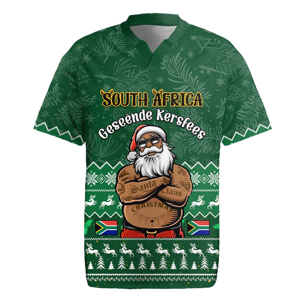 Personalised South Africa Christmas Rugby Jersey Cool Santa Claus With South African Map