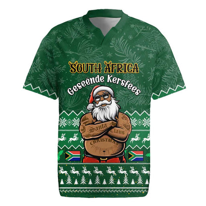 Personalised South Africa Christmas Rugby Jersey Cool Santa Claus With South African Map