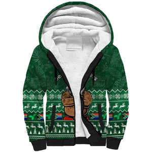 Personalised South Africa Christmas Sherpa Hoodie Cool Santa Claus With South African Map