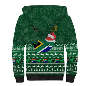 Personalised South Africa Christmas Sherpa Hoodie Cool Santa Claus With South African Map