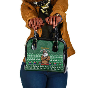 Personalised South Africa Christmas Shoulder Handbag Cool Santa Claus With South African Map