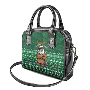 Personalised South Africa Christmas Shoulder Handbag Cool Santa Claus With South African Map