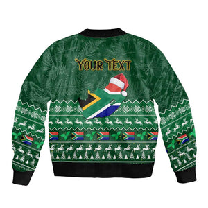 Personalised South Africa Christmas Sleeve Zip Bomber Jacket Cool Santa Claus With South African Map