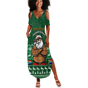 Personalised South Africa Christmas Summer Maxi Dress Cool Santa Claus With South African Map