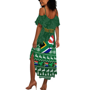 Personalised South Africa Christmas Summer Maxi Dress Cool Santa Claus With South African Map