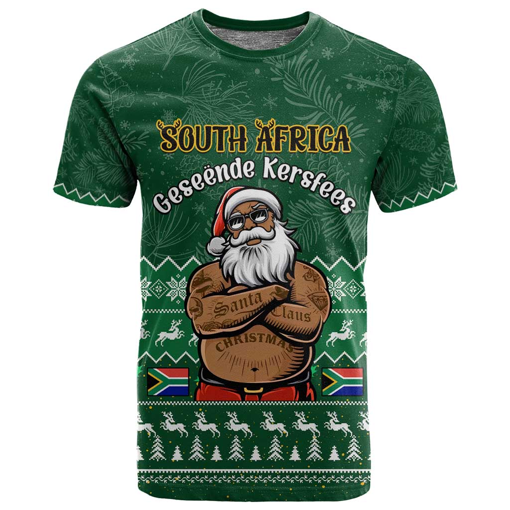 Personalised South Africa Christmas T shirt Cool Santa Claus With South African Map