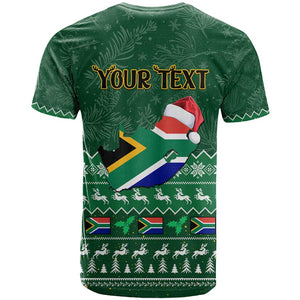 Personalised South Africa Christmas T shirt Cool Santa Claus With South African Map