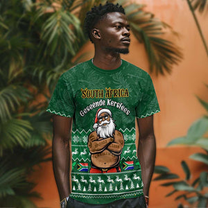 Personalised South Africa Christmas T shirt Cool Santa Claus With South African Map