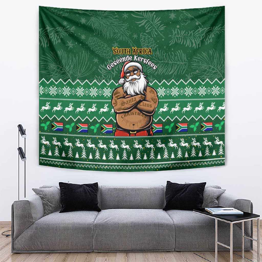 Personalised South Africa Christmas Tapestry Cool Santa Claus With South African Map