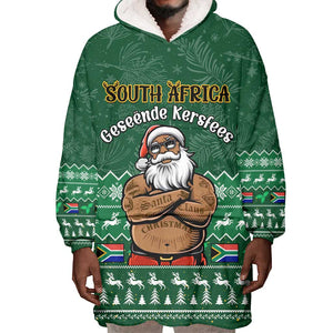 Personalised South Africa Christmas Wearable Blanket Hoodie Cool Santa Claus With South African Map