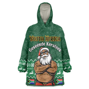 Personalised South Africa Christmas Wearable Blanket Hoodie Cool Santa Claus With South African Map