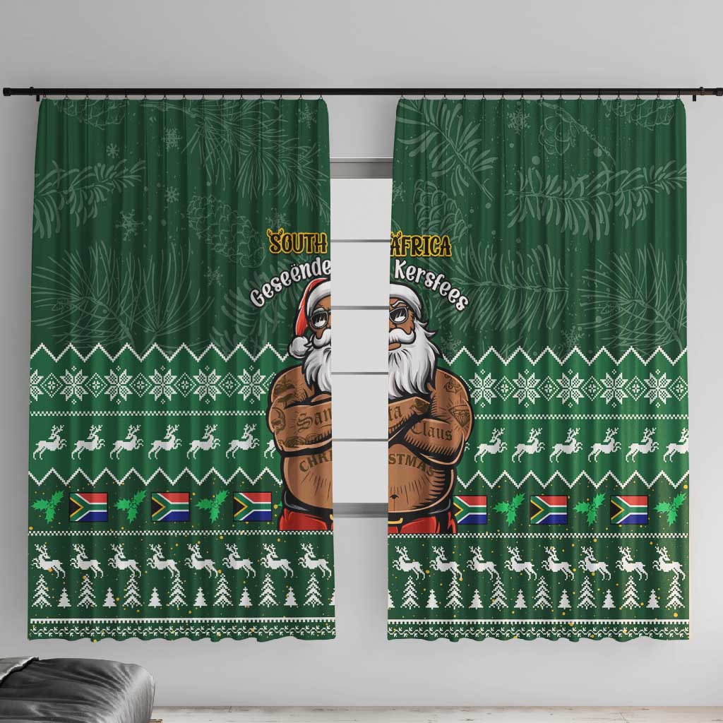 Personalised South Africa Christmas Window Curtain Cool Santa Claus With South African Map