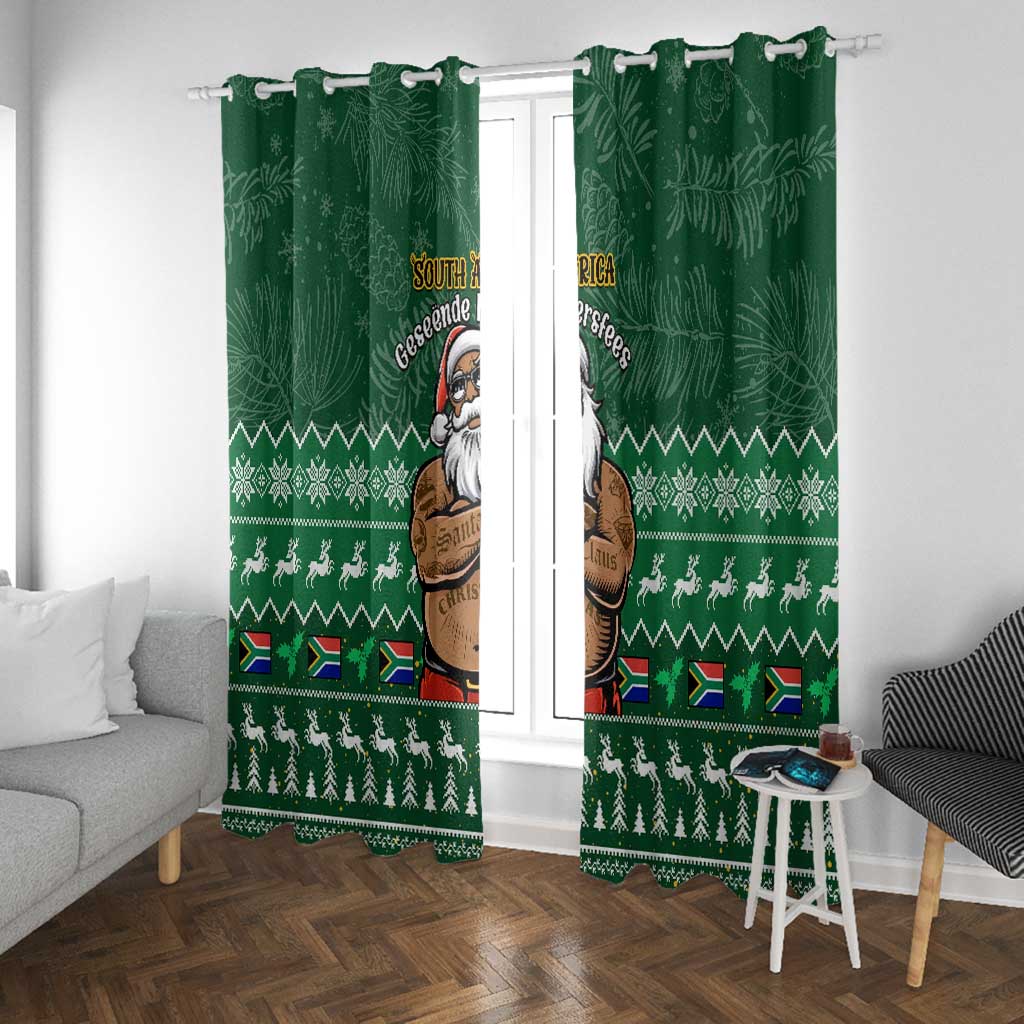 Personalised South Africa Christmas Window Curtain Cool Santa Claus With South African Map