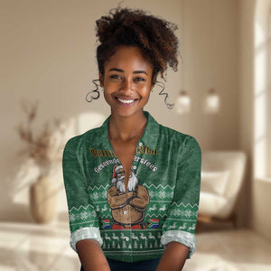 Personalised South Africa Christmas Women Casual Shirt Cool Santa Claus With South African Map