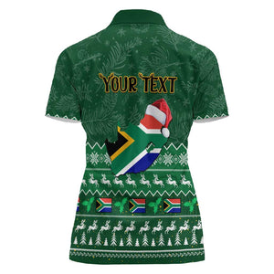 Personalised South Africa Christmas Women Polo Shirt Cool Santa Claus With South African Map