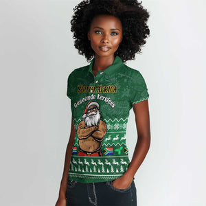 Personalised South Africa Christmas Women Polo Shirt Cool Santa Claus With South African Map