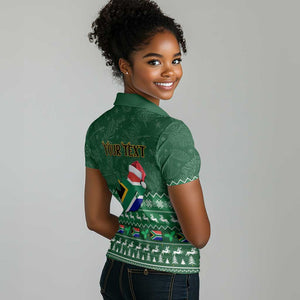 Personalised South Africa Christmas Women Polo Shirt Cool Santa Claus With South African Map