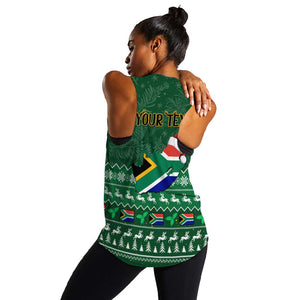 Personalised South Africa Christmas Women Racerback Tank Cool Santa Claus With South African Map