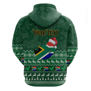 Personalised South Africa Christmas Zip Hoodie Cool Santa Claus With South African Map