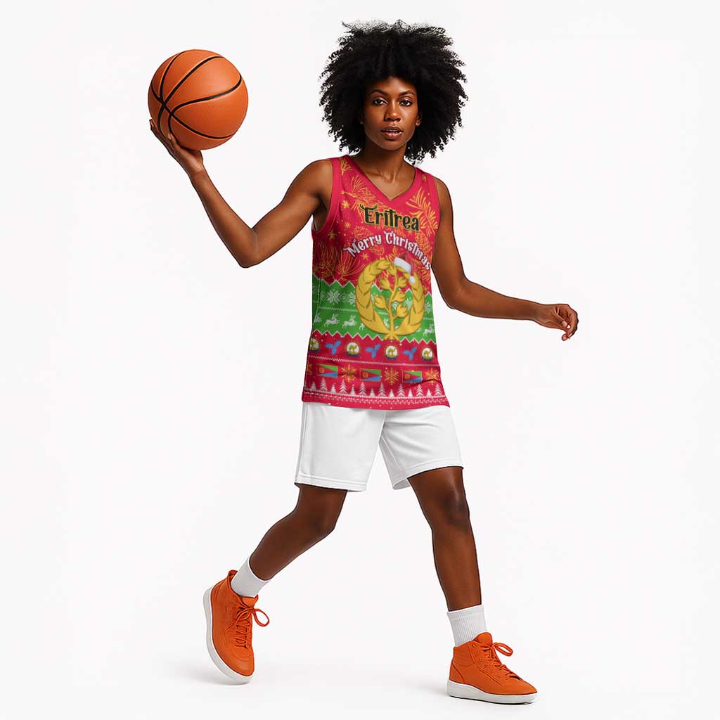 Personalised Eritrea Christmas Basketball Jersey Eritrean Olive Santa Claus Merry Xmas LT14
