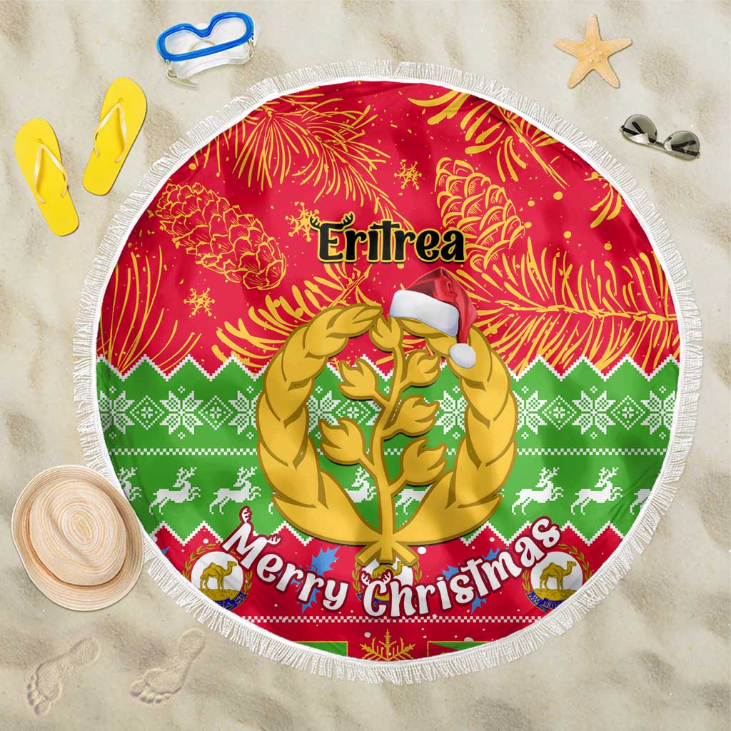 Personalised Eritrea Christmas Beach Blanket Eritrean Olive Santa Claus Merry Xmas