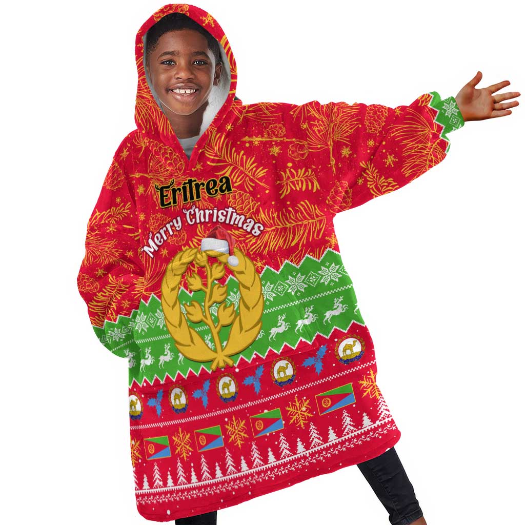 Personalised Eritrea Christmas KId Wearable Blanket Hoodie Eritrean Olive Santa Claus Merry Xmas