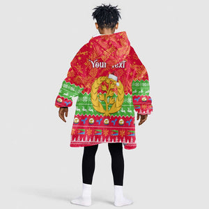 Personalised Eritrea Christmas KId Wearable Blanket Hoodie Eritrean Olive Santa Claus Merry Xmas