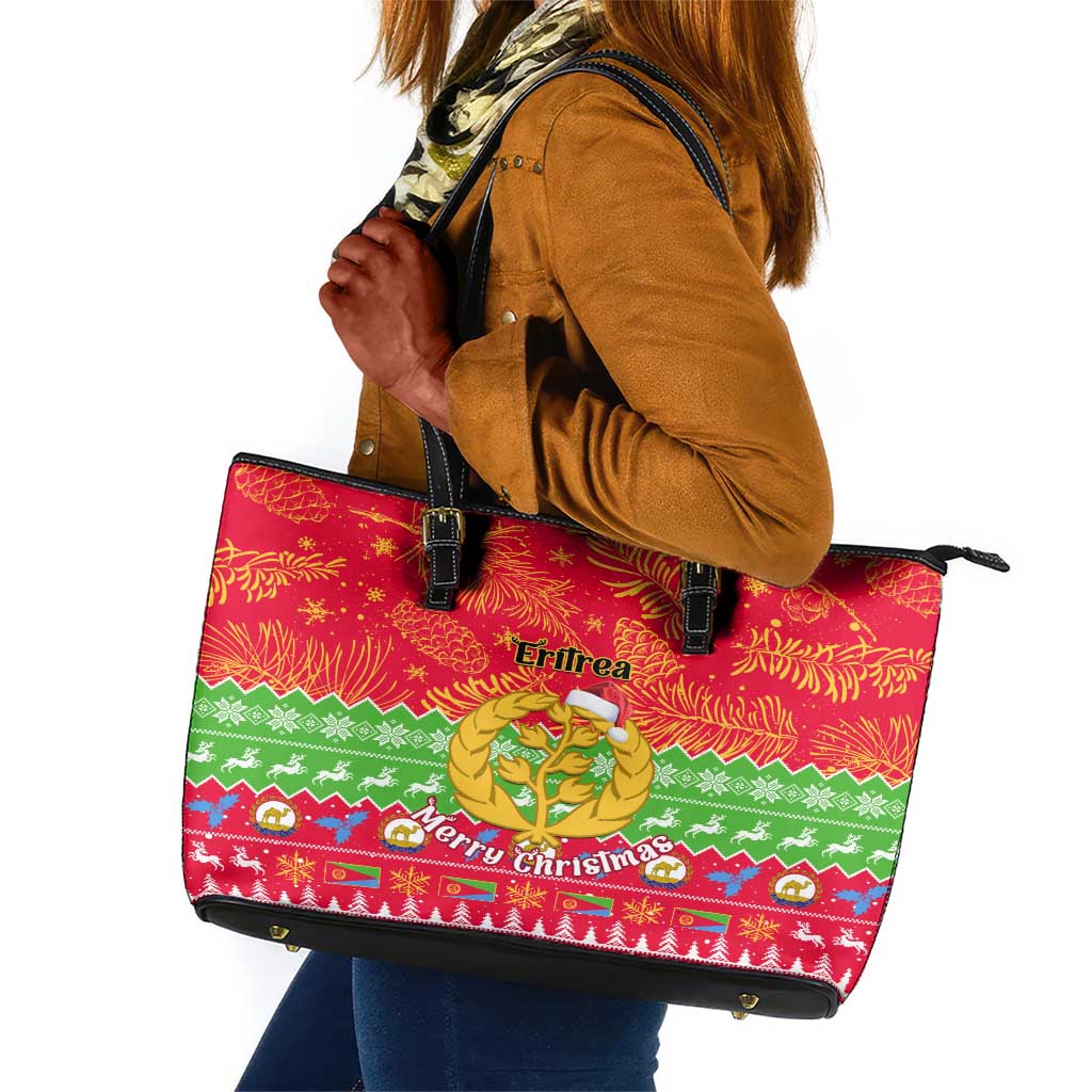 Personalised Eritrea Christmas Leather Tote Bag Eritrean Olive Santa Claus Merry Xmas