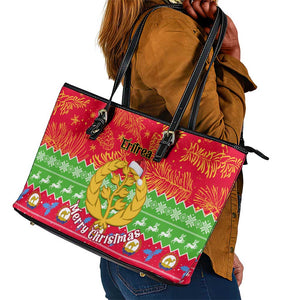 Personalised Eritrea Christmas Leather Tote Bag Eritrean Olive Santa Claus Merry Xmas