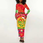 Personalised Eritrea Christmas Long Sleeve Bodycon Dress Eritrean Olive Santa Claus Merry Xmas LT14