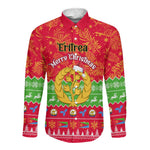 Personalised Eritrea Christmas Long Sleeve Button Shirt Eritrean Olive Santa Claus Merry Xmas