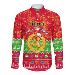 Personalised Eritrea Christmas Long Sleeve Button Shirt Eritrean Olive Santa Claus Merry Xmas