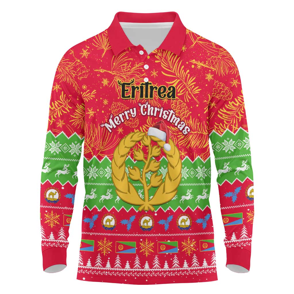 Personalised Eritrea Christmas Long Sleeve Polo Shirt Eritrean Olive Santa Claus Merry Xmas