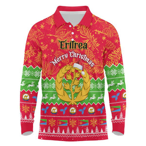 Personalised Eritrea Christmas Long Sleeve Polo Shirt Eritrean Olive Santa Claus Merry Xmas