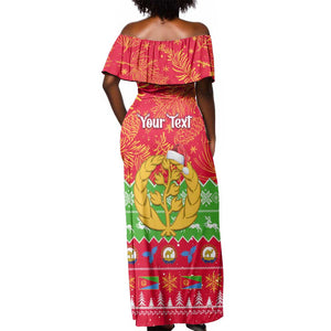 Personalised Eritrea Christmas Off Shoulder Maxi Dress Eritrean Olive Santa Claus Merry Xmas