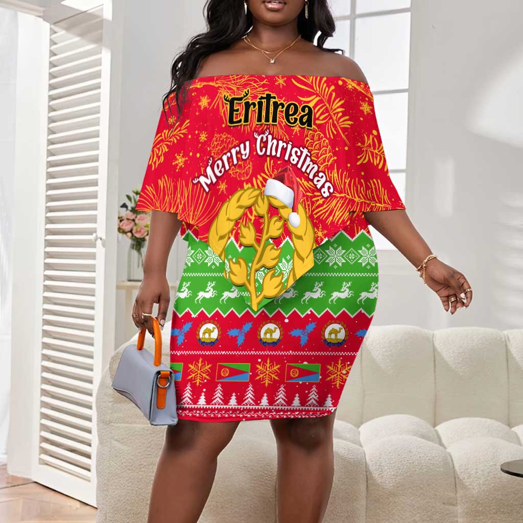 Personalised Eritrea Christmas Off Shoulder Short Dress Eritrean Olive Santa Claus Merry Xmas LT14