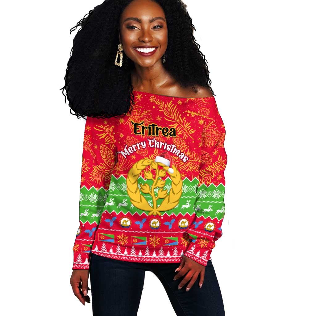 Personalised Eritrea Christmas Off Shoulder Sweater Eritrean Olive Santa Claus Merry Xmas