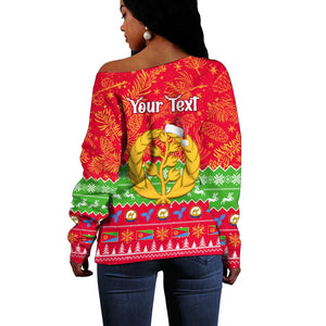 Personalised Eritrea Christmas Off Shoulder Sweater Eritrean Olive Santa Claus Merry Xmas