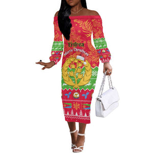 Personalised Eritrea Christmas Off The Shoulder Long Sleeve Dress Eritrean Olive Santa Claus Merry Xmas