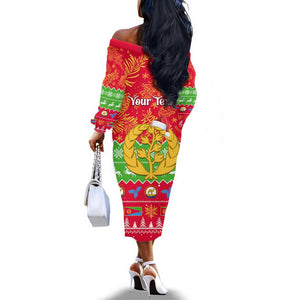 Personalised Eritrea Christmas Off The Shoulder Long Sleeve Dress Eritrean Olive Santa Claus Merry Xmas