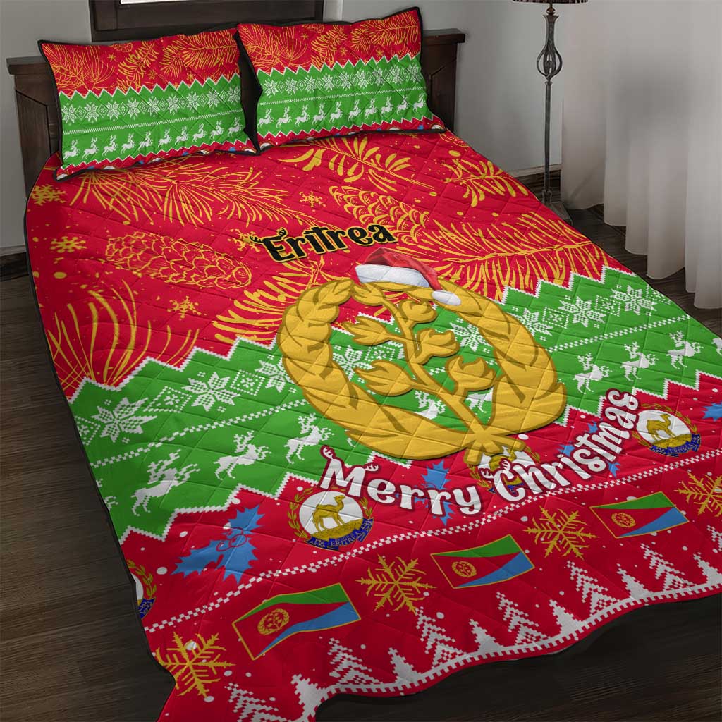 Personalised Eritrea Christmas Quilt Bed Set Eritrean Olive Santa Claus Merry Xmas