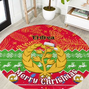 Personalised Eritrea Christmas Round Carpet Eritrean Olive Santa Claus Merry Xmas