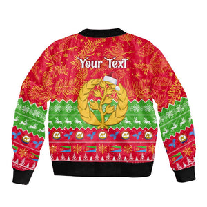 Personalised Eritrea Christmas Sleeve Zip Bomber Jacket Eritrean Olive Santa Claus Merry Xmas