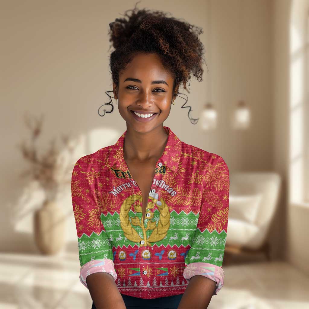 Personalised Eritrea Christmas Women Casual Shirt Eritrean Olive Santa Claus Merry Xmas