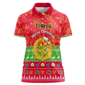 Personalised Eritrea Christmas Women Polo Shirt Eritrean Olive Santa Claus Merry Xmas