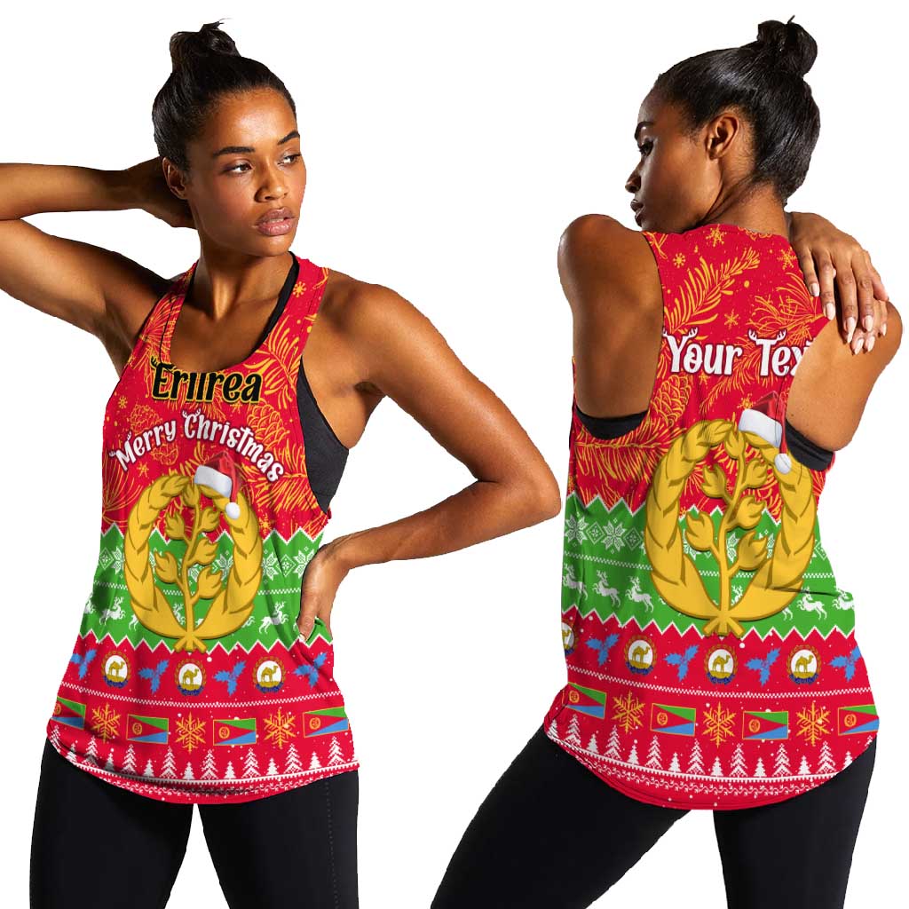 Personalised Eritrea Christmas Women Racerback Tank Eritrean Olive Santa Claus Merry Xmas