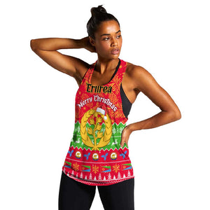 Personalised Eritrea Christmas Women Racerback Tank Eritrean Olive Santa Claus Merry Xmas